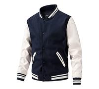 Veste De Baseball DéContractéE pour Hommes Blouson Bombardier Mode à Col Montant Et Boutons Sweatshirt en Laine Vintage Sportswear (Bleu Marine,XL)