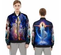Veste de Baseball Homme avec Motif de Jésus Faith 3D Printed Veste de Bombardier à Fermeture éclair Manteaux Streetwear décontractés à col Montant Sweatshirt léger avec Poches