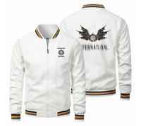 Veste de baseball homme Super.natur-al, veste de survêtement unisexe hip-hop, veste bomber streetwear pour l'automne(White,XXL)