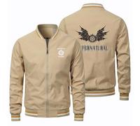 Veste de baseball homme Super.natur-al, veste de survêtement unisexe hip-hop, veste bomber streetwear pour l'automne(Khaki,L)