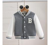 Veste de baseball pour garçon décontractée, streetwear de tous les jours, mode, avec patch lettre brodé. Manches longues, convient pour l'automne/hiver 6-9M,9-12M,12-18M,18-24M,2-3Y,3-6MGéométrique,Le
