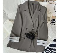 Veste de blazer décontractée ample pour femme avec col châle texturé, blocage de couleurs contrastées et décoration de boutons L,M,S,XLBlocs de couleurTissu tissé