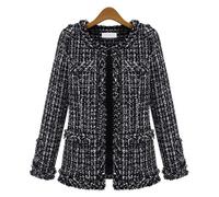 Veste de Blazer Femme Col rond Épissage Grille noir et blanc Bouton secret Dame de la renommée décontractée femme Veste,Noir XXXL