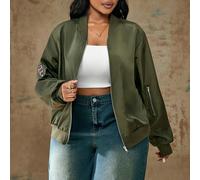 Veste de bomber casual vert armée pour femmes de grande taille, nouvelle mode d'automne style affaire casual, manches longues, veste d'automne pour femme 0XL,1XL,2XL,3XL,4XL,5XLUnicoloreTissu tissé