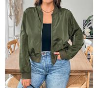 Veste de bomber casual vert armée pour femmes de grande taille, nouvelle mode d'automne style affaire casual, manches longues, veste d'automne pour femme 0XL,1XL,2XL,3XL,4XL,5XLTissu tissé