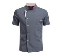 Veste de Chef d'été Respirante avec Dos en Maille, Uniforme de Restaurant à Manches Courtes for Hommes et Femmes, Tenue de Cuisine légère et rafraîchissante(Gray,M)