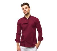 Veste de chef homme à manches longues avec boutons-pression easyMove et dryMesh, coupe slim fit, uniforme moderne de boulanger - Bordeaux, M