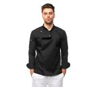 Veste de chef homme à manches longues avec boutons-pression easyMove et dryMesh, coupe slim fit, uniforme moderne de boulanger - Noir, S