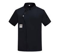 Veste de Chef Homme Manches Courtes - Chemise de Cuisine Taille Régulière, Col Montant, Uniforme Restaurant Été, Tenue Professionnelle Unisexe Respirante pour Cuisiniers(Black,XL)