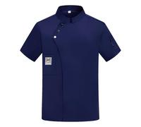 Veste de Chef Hôtel Cuisine Unisexe pour Homme et Femme Tenue de Cuisine Homme Restaurant Uniforme de Travail Boulangerie Cuisinière Manteau Chemise à Manches Courtes (Navy, XXXL)