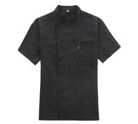 Veste de Chef Professionnelle pour Hommes Femmes Manches Courtes Cardigan à Boutons Uniforme de Chef pour Service Alimentaire/Restaurant/hôtel