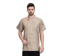 Veste de Chef Unisexe Été - Blouse de Cuisine Respirante pour Restaurant/Hôtel, Uniforme de Serveur & Pâtissier - Tenue Professionnelle Anti-Taches pour Cuisinier et Boulangerie(Beige,L)