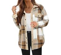 Veste de chemise pour femme à carreaux en polaire - Bûcheron - Boutonnière - Sport - Manches longues - Moelleuse - Coupe-vent - Chaude - Poche - Beige - XL