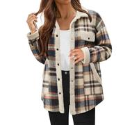 Veste de chemise pour femme à carreaux en polaire - Veste de bûcheron - Boutonnière - Veste de sport à manches longues - Veste d'hiver moelleuse - Coupe-vent - Chaude - Avec poche, bleu, L