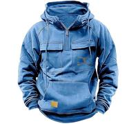 Veste de combat militaire coupe-vent en polaire pour homme avec demi-fermeture éclair - Sweat à capuche cargo vintage - Pull à capuche décontracté - Couleur unie - Cordon de serrage - Sweat à capuche