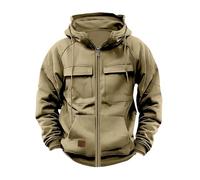 Veste de combat militaire en polaire pour homme - Sweat à capuche zippé - Manches longues - Poches à cordon de serrage - Sweat à capuche décontracté doux et confortable - Uni - Pull de travail, 1#Kaki