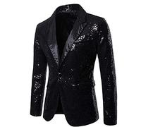 Veste de costume à paillettes brillantes pour homme - Blazer à un bouton pour fête, mariage, banquet, bal de fin d'année, Noir , L