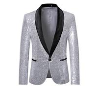 Veste de costume à paillettes brillantes pour homme - Blazer à un bouton pour fête, mariage, banquet, bal de fin d'année, Argent #3., XL