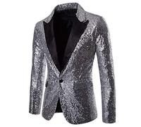 Veste de costume à paillettes brillantes pour homme - Blazer à un bouton pour fête, mariage, banquet, bal de fin d'année, Silver, XXL