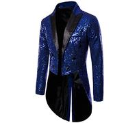Veste de costume à paillettes brillantes pour homme - Blazer à un bouton pour fête, mariage, banquet, bal de fin d'année, Bleu foncé #2., L