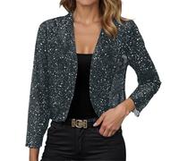 Veste De Costume À Paillettes pour Femme Léger Longue Chic Bomber Ouverture sur Le Devant Sequins Trench