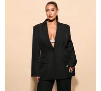 Veste de costume élégante noire slim fit à manches longues pour femmes grandes tailles, parfaite pour sortir à l'automne/hiver 0XL,1XL,2XL,3XL,4XL,5XLUnicoloreTissu tissé