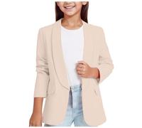 Veste De Costume Fille à Manches Longues Blazer Élégant avec Col Châle Ouverture sur Le Devant Poche Intérieure Veste Habillée pour Enfants Tunique Noire