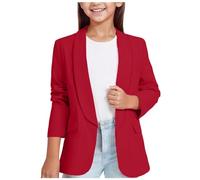 Veste De Costume Fille à Manches Longues Blazer Élégant avec Col Châle Ouverture sur Le Devant Poche Intérieure Veste Habillée pour Enfants Tunique Noire pour Cérémonie École Quotidien