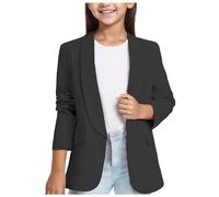 Veste De Costume Fille à Manches Longues Blazer Élégant avec Col Châle Ouverture sur Le Devant Poche Intérieure Veste Habillée pour Enfants Tunique Noire