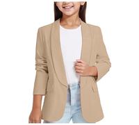 Veste De Costume Fille à Manches Longues Blazer Élégant avec Col Châle Ouverture sur Le Devant Poche Intérieure Veste Habillée pour Enfants Tunique Noire