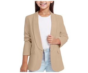 Veste De Costume Fille à Manches Longues Blazer Élégant avec Col Châle Ouverture sur Le Devant Poche Intérieure Veste Habillée pour Enfants Tunique Noire