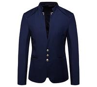 Veste De Costume Homme Automne Hiver Col Montant Blazer Couleur Unie Moderne Slim Fit Manteau B-Navy M