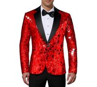 Veste De Costume Homme Blazer Homme Blazer Decontracte Paillettes Croisé Vert Autrichienne Deguisement Fluo Disco Violet Redingote Vintage Paillette Chic Et Elegant Serpent Habillé 2XL Blazers Noir