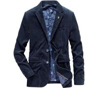 Veste de Costume Homme en Velours Côtelé Uni - Veste à Revers Cintrée, Manteau Chaud d'Extérieur, Transition Vintage - Bleu, L