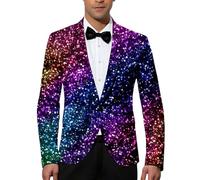 Veste De Costume Homme Veste Costume Homme Redingote Autrichienne Dorée Violette Blazer Casual Rouge Vintage Violet Paillettes Velours Bling Luxe Mariage Paillette XL Argent Victorienne Joker