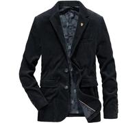 Veste de Costume pour Homme avec Poche en Velours côtelé uni, Veste à Revers en Velours côtelé, Veste de Transition Vintage, Veste cintrée, Manteau Chaud d'extérieur,Noir,XL