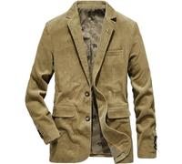 Veste de Costume pour Homme avec Poche en Velours côtelé uni, Veste à Revers en Velours côtelé, Veste de Transition Vintage, Veste cintrée, Manteau Chaud d'extérieur,Kaki,XL
