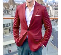 Veste de costume pour homme, manteau d'affaires formel à un seul bouton, coupe ajustée, blazer de style européen pour marié, mariage, occasions formelles (L rouge vin)