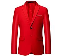Veste de Costume Slim Fit Légère pour Homme Blazer d'affaires de Couleur Unie à 2 Boutons Manteaux de Sport Décontractés Quotidiens pour Fête de Mariage (Rouge,6XL)