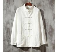 Veste de costume Tang de style chinois pour homme, veste Kung Fu Tai Chi, chemise à manches longues avec col montant, idéale pour un usage décontracté et quotidien (L Blanc)