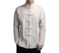 Veste de costume traditionnel chinois pour homme avec manches longues et fermeture à bouton pour le quotidien et les vacances (L abricot)