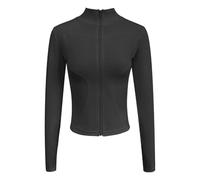 Veste de course légère et athlétique pour femme - Fermeture éclair intégrale - Stretch - Séchage rapide - Robe de yoga - Couleur unie - Veste mi-saison pour femme - Veste courte pour l'extérieur, Noir