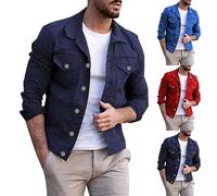 Veste de cowboy décontractée pour homme - Coupe classique - Pour tous les jours - Manteaux d'extérieur légers - Vêtements d'extérieur confortables - Couleur unie - Manteaux boutonnés, bleu marine, XXL