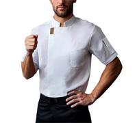 Veste de Cuisine Homme - Professionnel Coupe Ajustée Veste de Cuisinier Blouse de Chef Manches Longues/à Manches Courtes avec Poche Léger Travail Manteau Vêtement Serveur Boulangerie Cuisinier