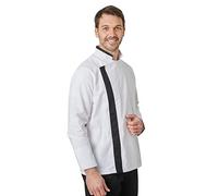 Veste de Cuisine Manches Longues Blanche Finition Noire col Poches Fermeture par Pressions cachées T46