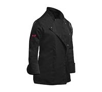 Veste de cuisine pour femmes Stretch Uniforme professionnel de chef cuisinier avec boutons sur le devant Manche long - Noir - Taille L