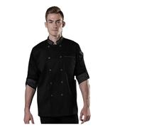 Veste De Cuisine Veste de chef blanche for homme, uniforme de chef respirant à double boutonnage for restaurant, boulangerie, service alimentaire, manches courtes(Black jacket Apron,XX-Large)