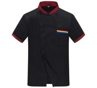 Veste de cuisinier à manches courtes pour homme - Unisexe - Pour cuisine, hôtel, uniforme - Manches courtes - Professionnel - Style moderne - Veste boulanger avec poche
