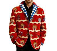 Veste de Gentleman en Velours côtelé imprimé Cirque, idéale pour Les Occasions Formelles et décontractées. (Red, XXL)