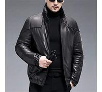 Veste de la Veste en Cuir à Collier Court Masculin Manteau épaissi en Toison (Couleur: Svart, Taille: 2XL)